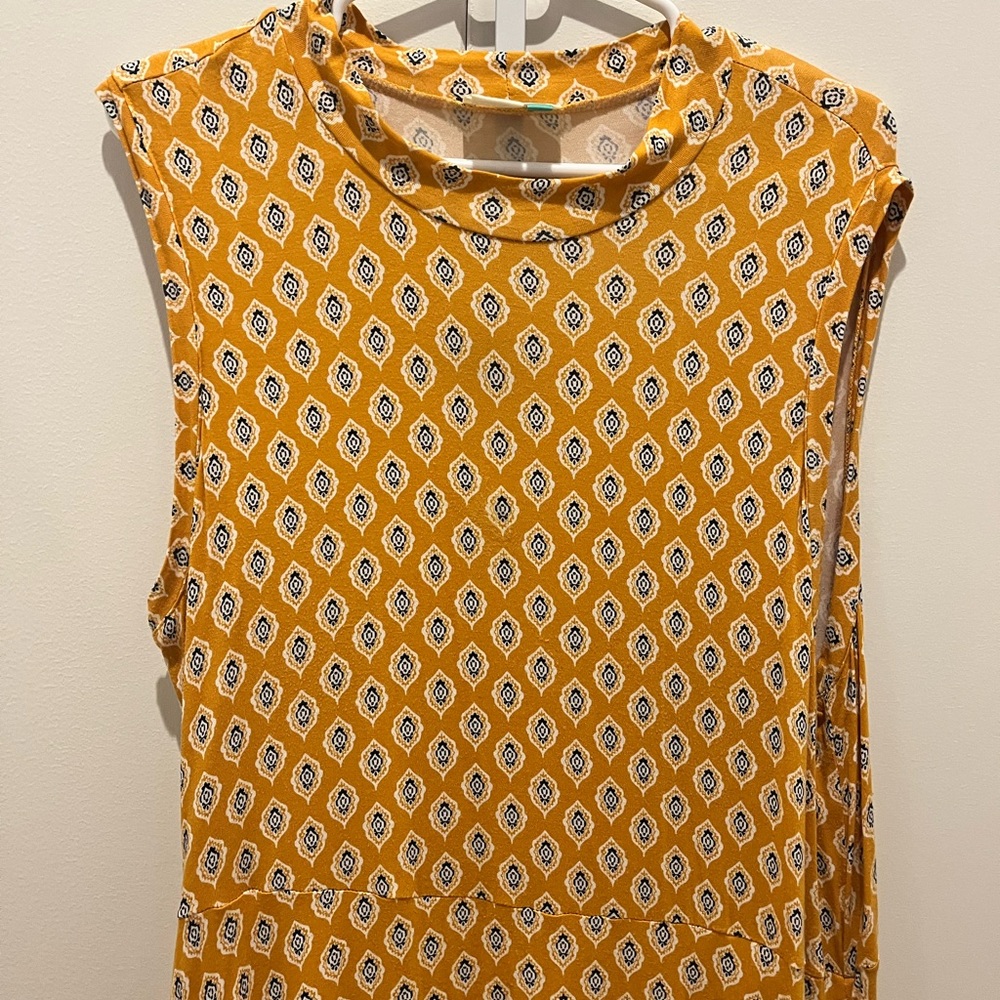 Maeve Yellow Geometric Print Sleeveless summer dress Anthropologie brand